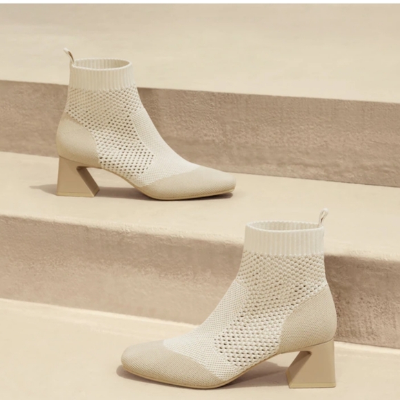 vivaia Shoes - VIVAIA Square-Toe Perforated Heeled Boots(Melissa) In Cream Ivory. Size 7